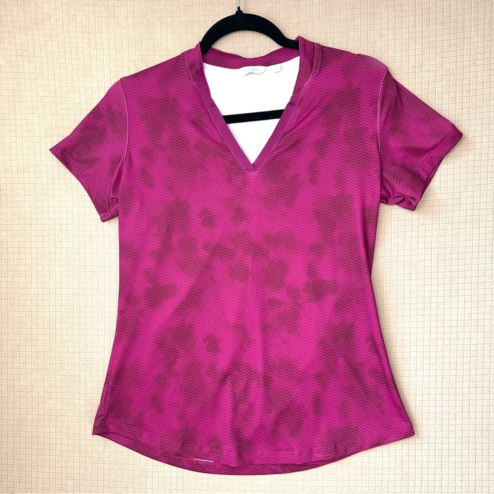 Lady Hagen Women’s Printed V Neck Short Sleeve Golf Polo Stretch Berry Size S